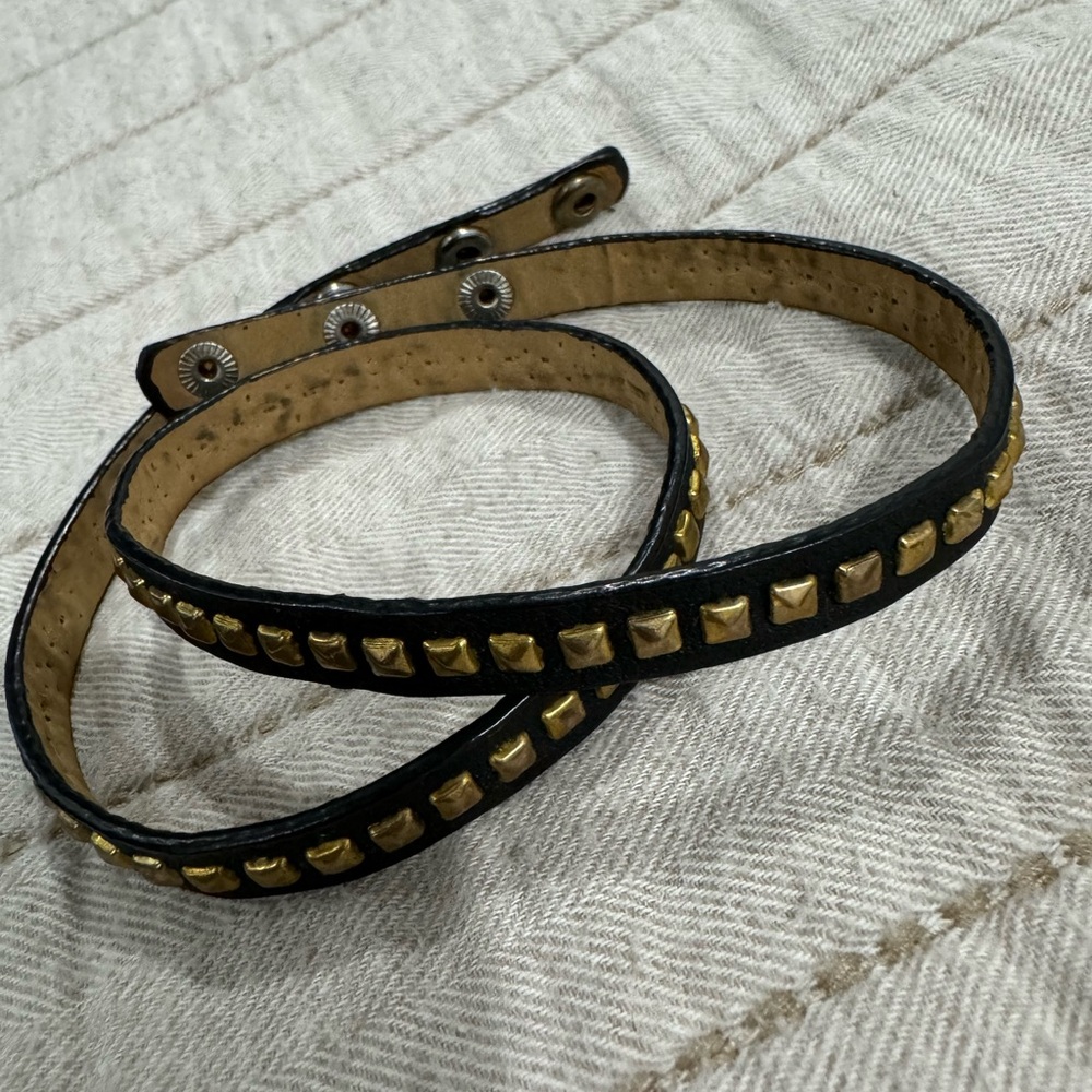 Aldo black leather gold studded bracelet OS